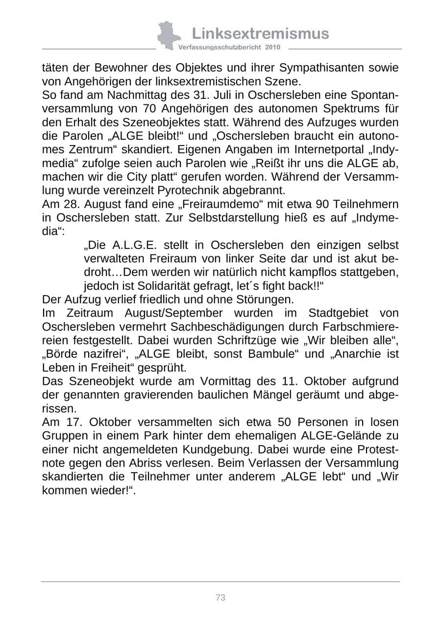 Seite 75 des Verfassungsschutzbericht 2010 Sachsen-Anhalt
