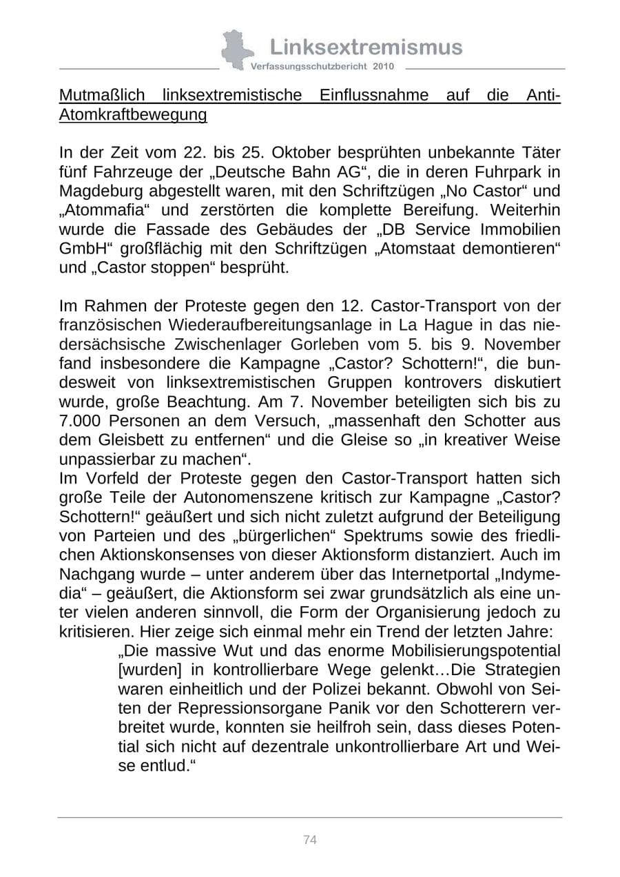 Seite 76 des Verfassungsschutzbericht 2010 Sachsen-Anhalt