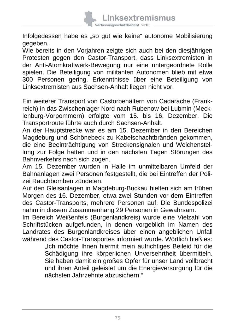 Seite 77 des Verfassungsschutzbericht 2010 Sachsen-Anhalt
