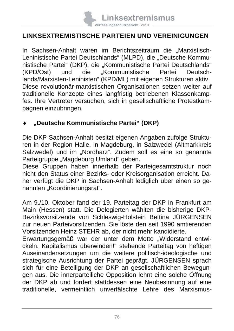 Seite 78 des Verfassungsschutzbericht 2010 Sachsen-Anhalt