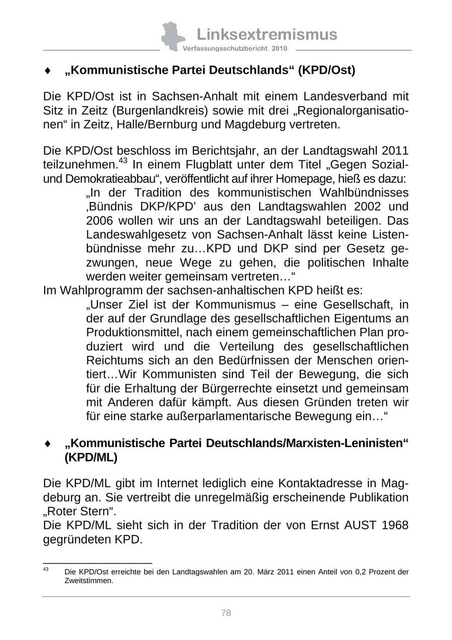Seite 80 des Verfassungsschutzbericht 2010 Sachsen-Anhalt