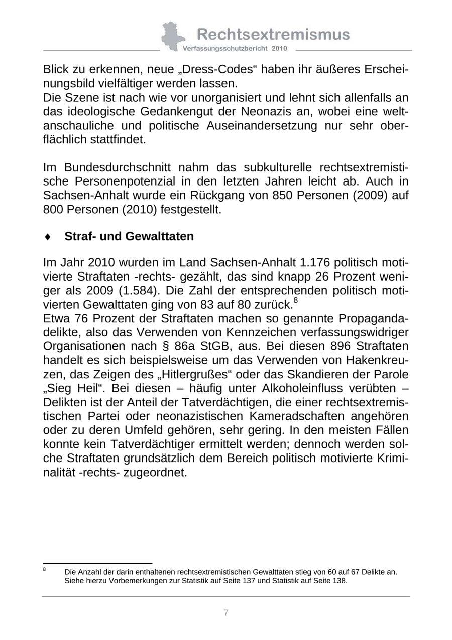 Seite 9 des Verfassungsschutzbericht 2010 Sachsen-Anhalt