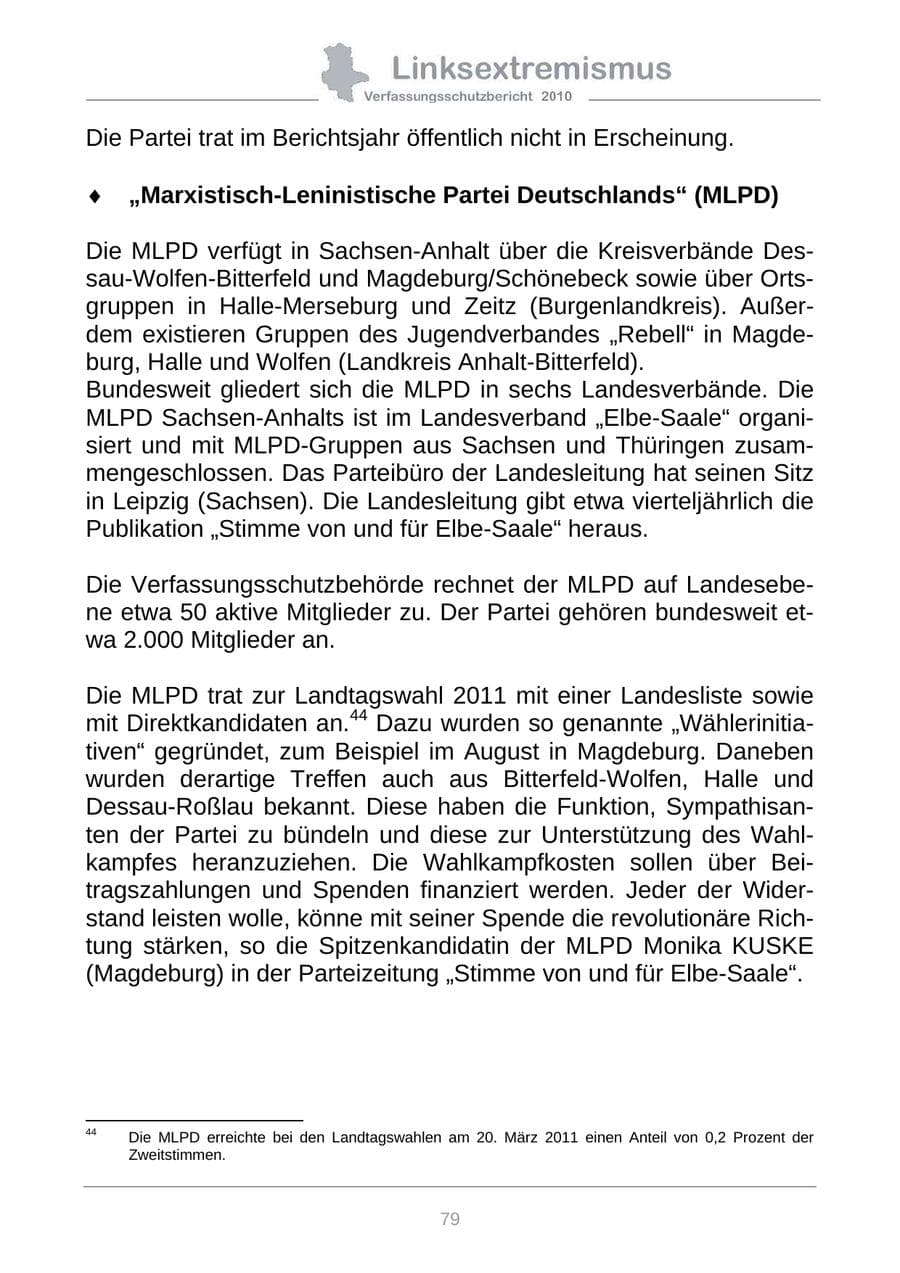 Seite 81 des Verfassungsschutzbericht 2010 Sachsen-Anhalt