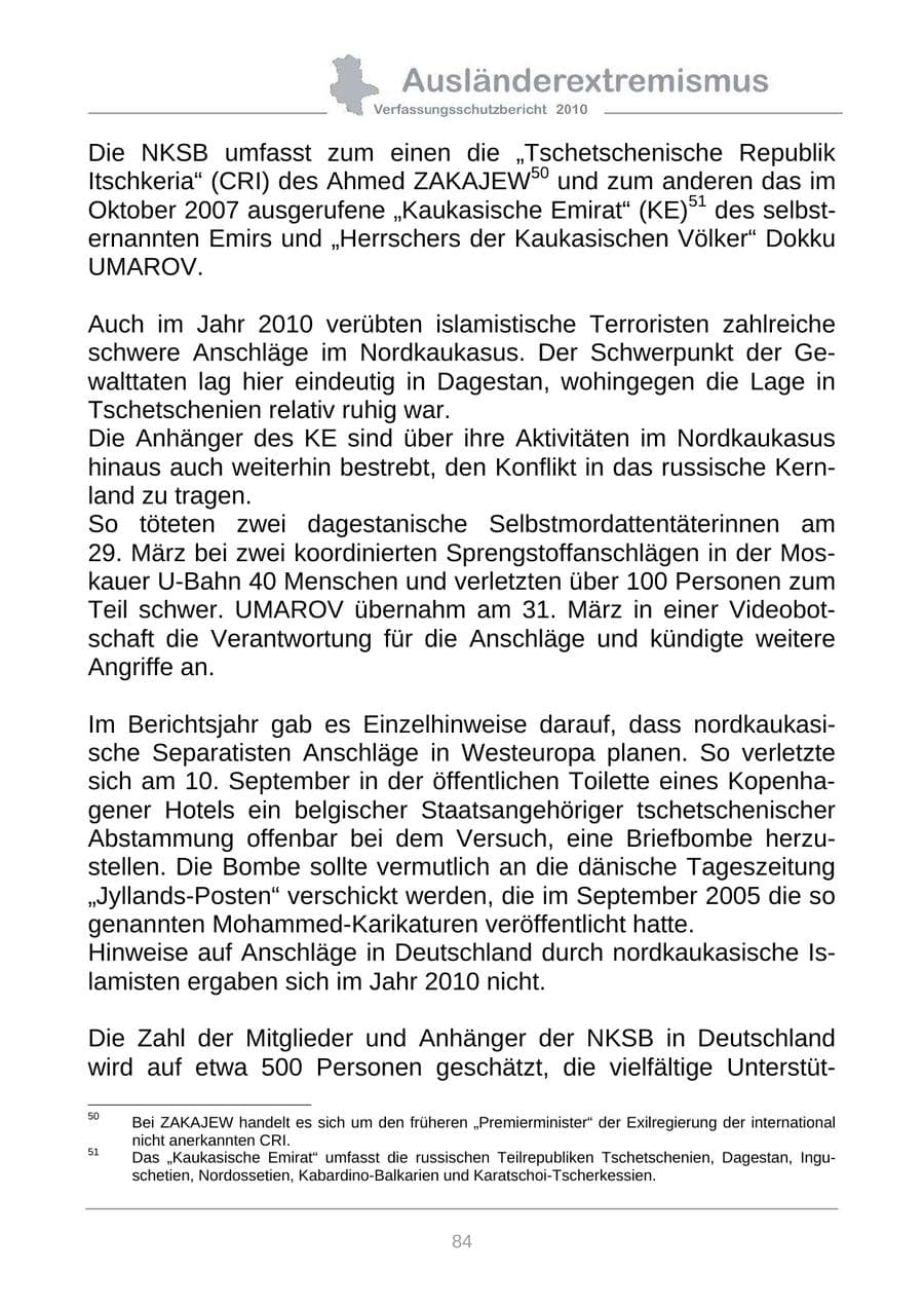 Seite 86 des Verfassungsschutzbericht 2010 Sachsen-Anhalt