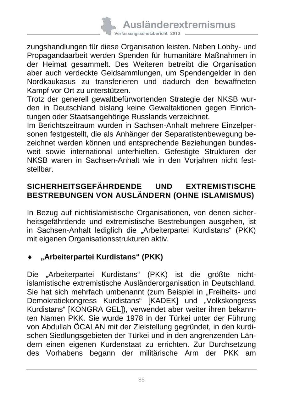 Seite 87 des Verfassungsschutzbericht 2010 Sachsen-Anhalt