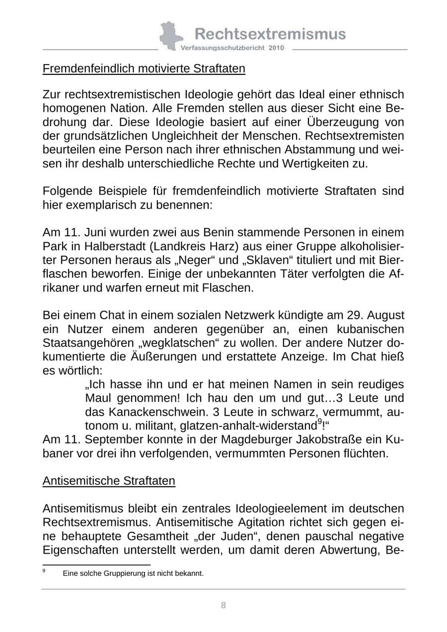 Seite 10 des Verfassungsschutzbericht 2010 Sachsen-Anhalt