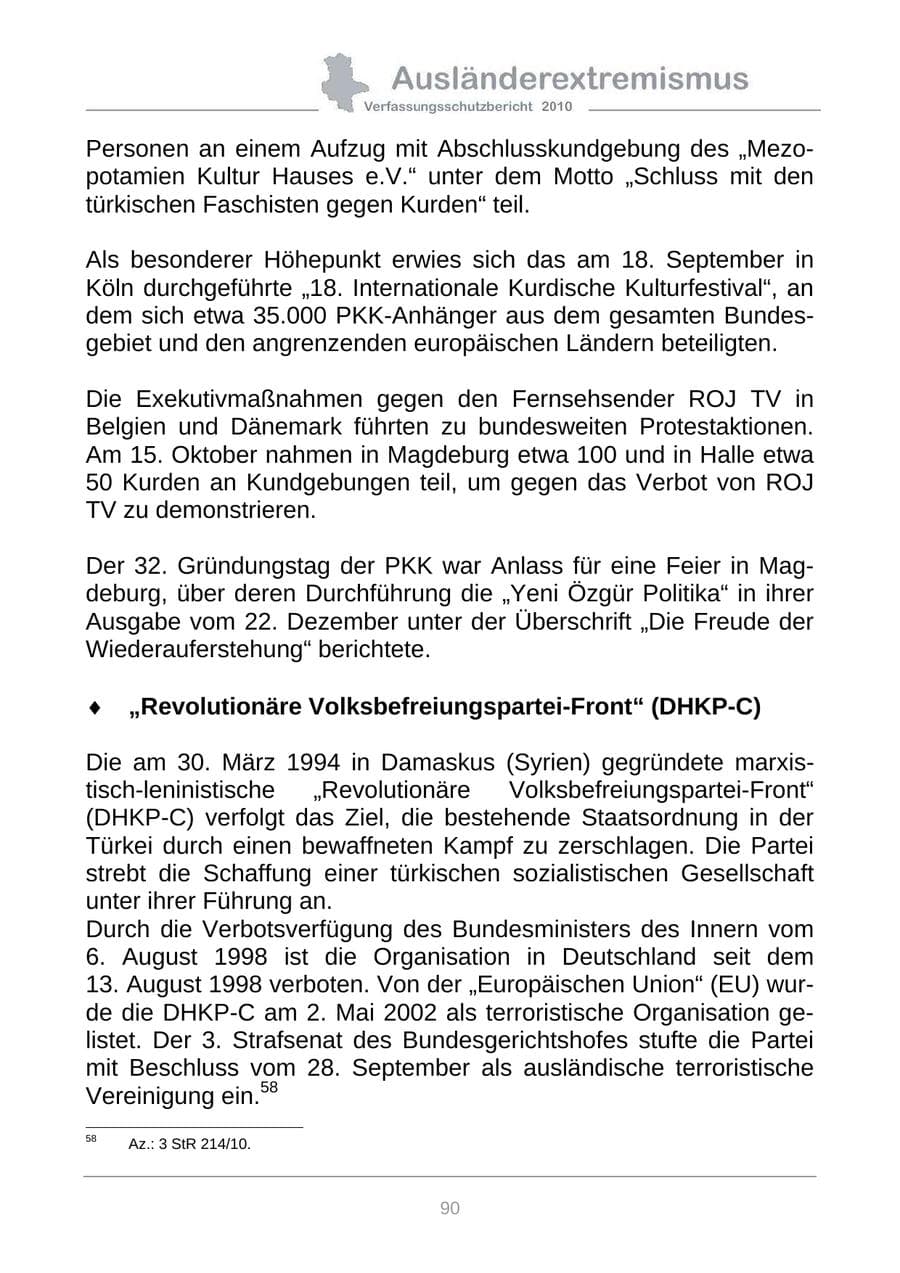 Seite 92 des Verfassungsschutzbericht 2010 Sachsen-Anhalt