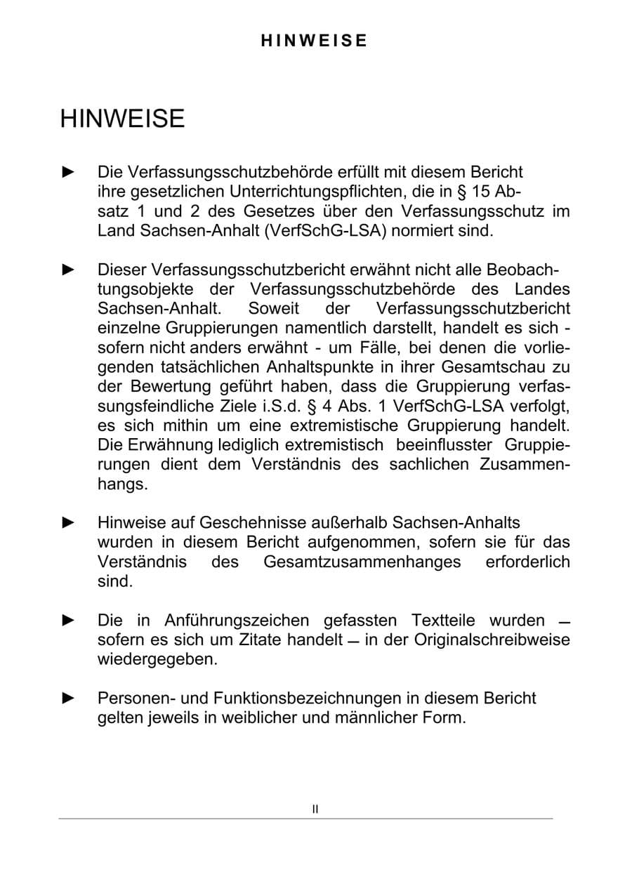 Seite 2 des Verfassungsschutzbericht 2011 Sachsen-Anhalt