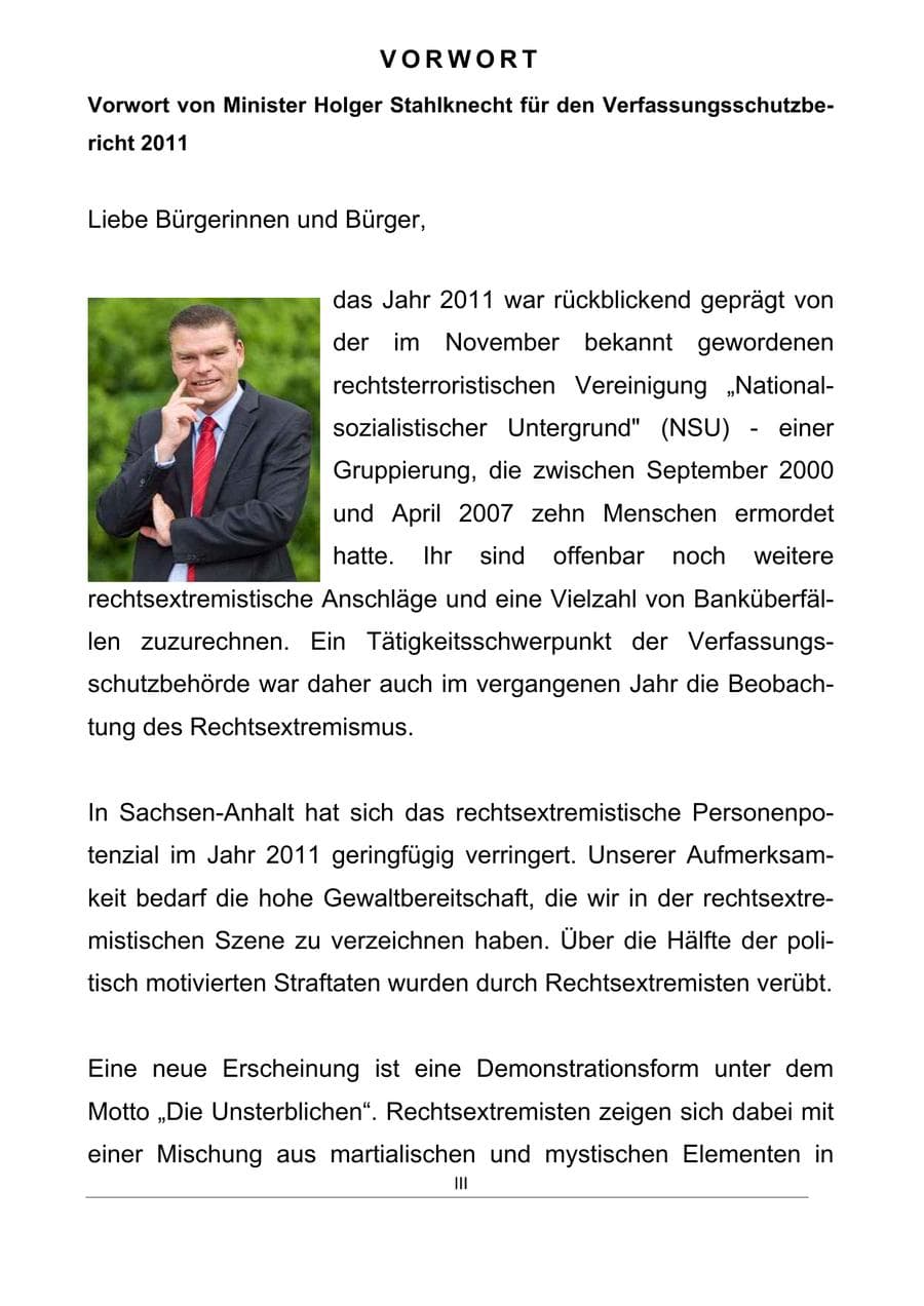 Seite 3 des Verfassungsschutzbericht 2011 Sachsen-Anhalt
