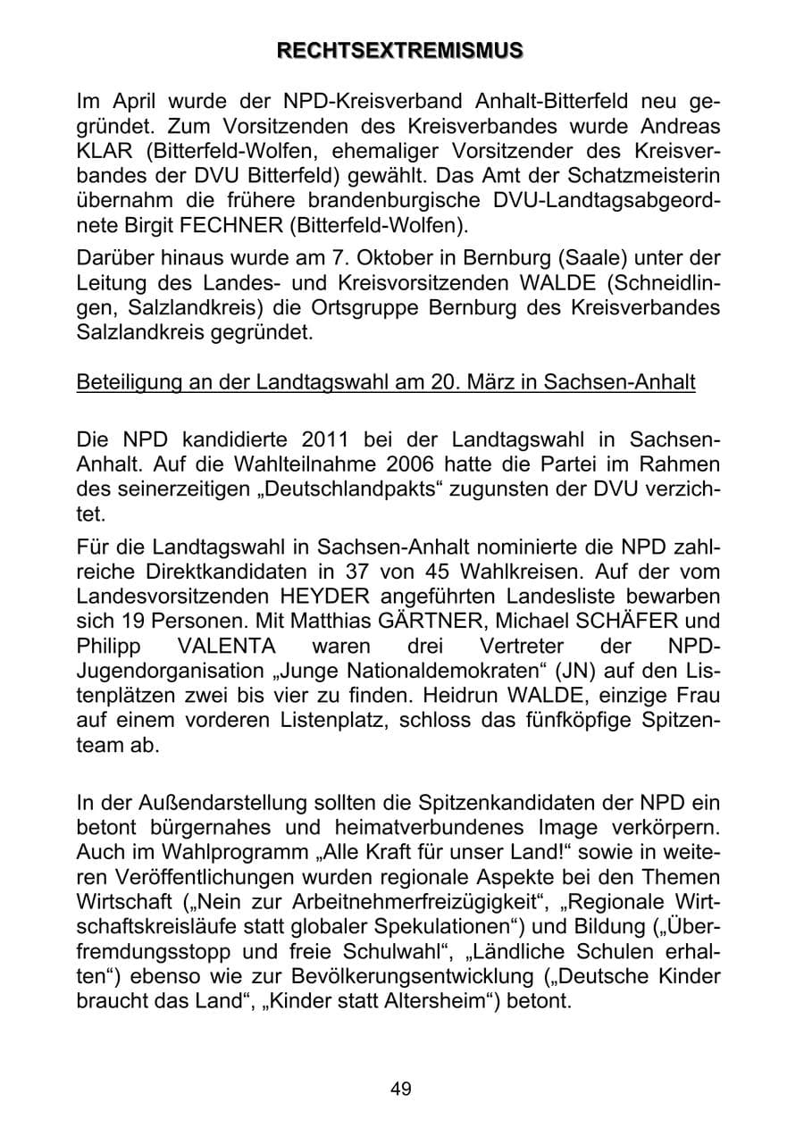 Seite 58 des Verfassungsschutzbericht 2011 Sachsen-Anhalt