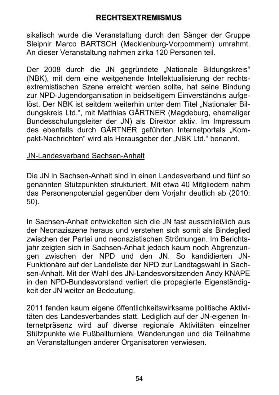 Seite 63 des Verfassungsschutzbericht 2011 Sachsen-Anhalt