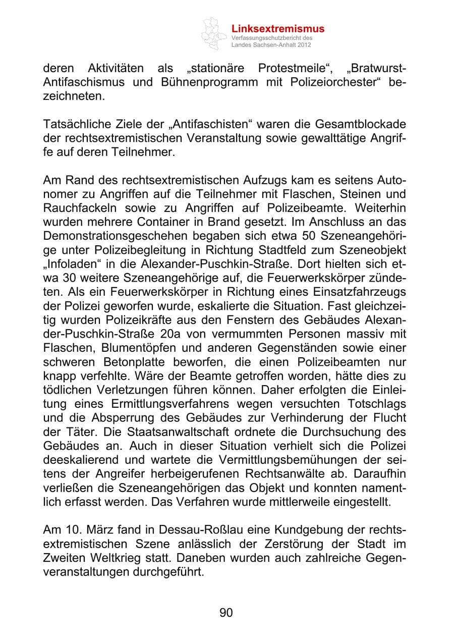 Seite 102 des Verfassungsschutzbericht 2012 Sachsen-Anhalt