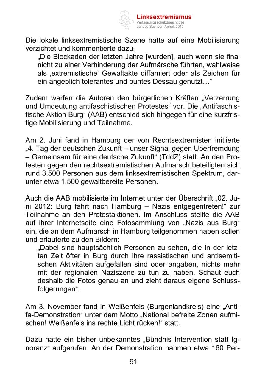 Seite 103 des Verfassungsschutzbericht 2012 Sachsen-Anhalt