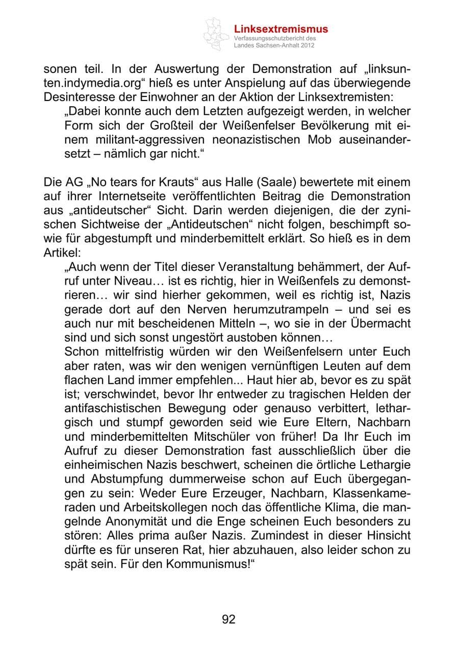 Seite 104 des Verfassungsschutzbericht 2012 Sachsen-Anhalt