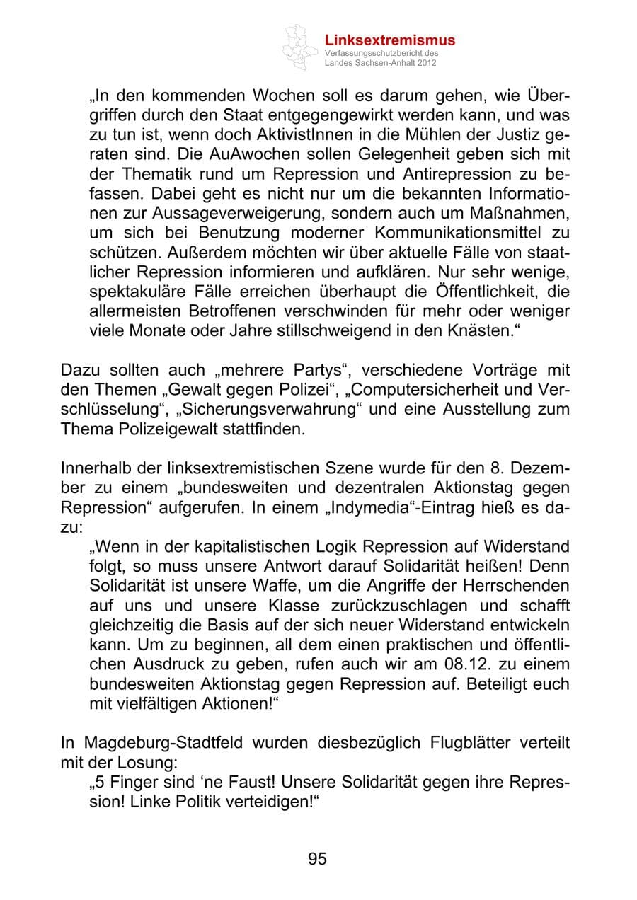 Seite 107 des Verfassungsschutzbericht 2012 Sachsen-Anhalt