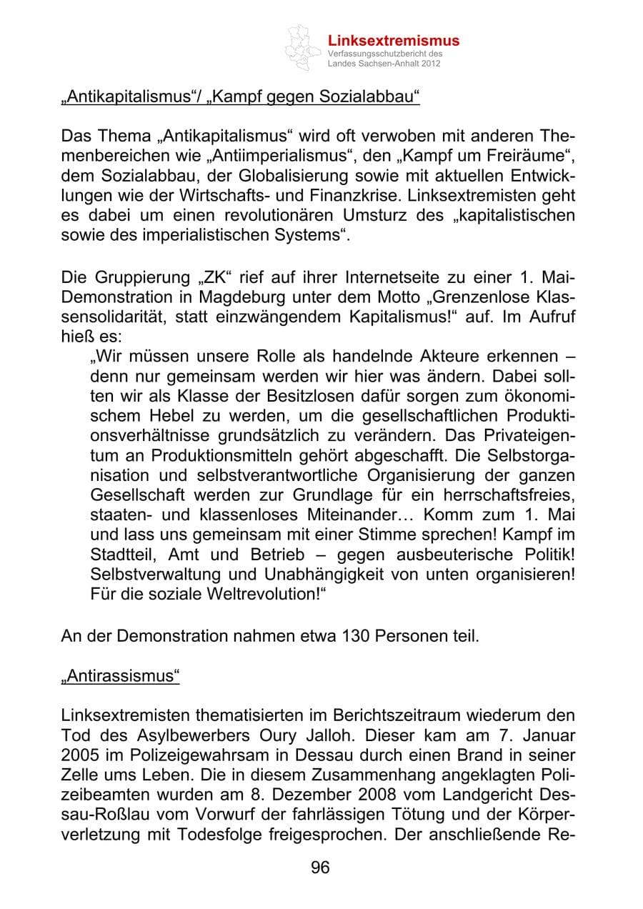 Seite 108 des Verfassungsschutzbericht 2012 Sachsen-Anhalt