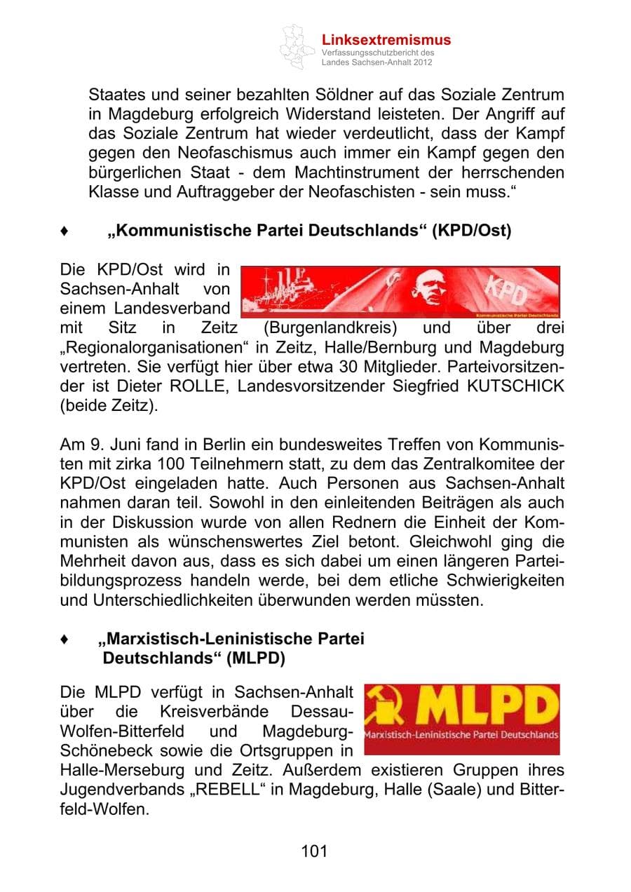 Seite 113 des Verfassungsschutzbericht 2012 Sachsen-Anhalt