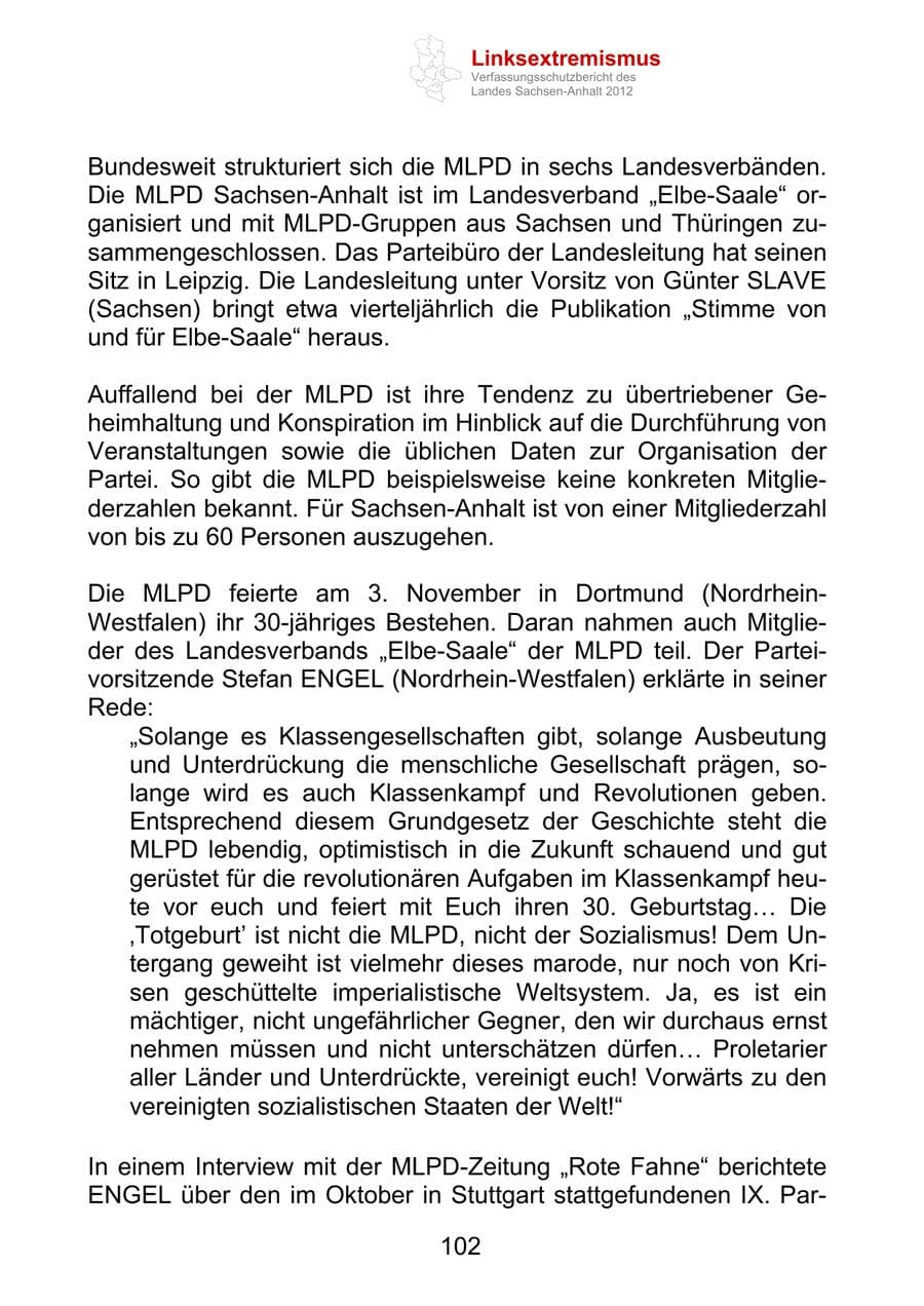 Seite 114 des Verfassungsschutzbericht 2012 Sachsen-Anhalt
