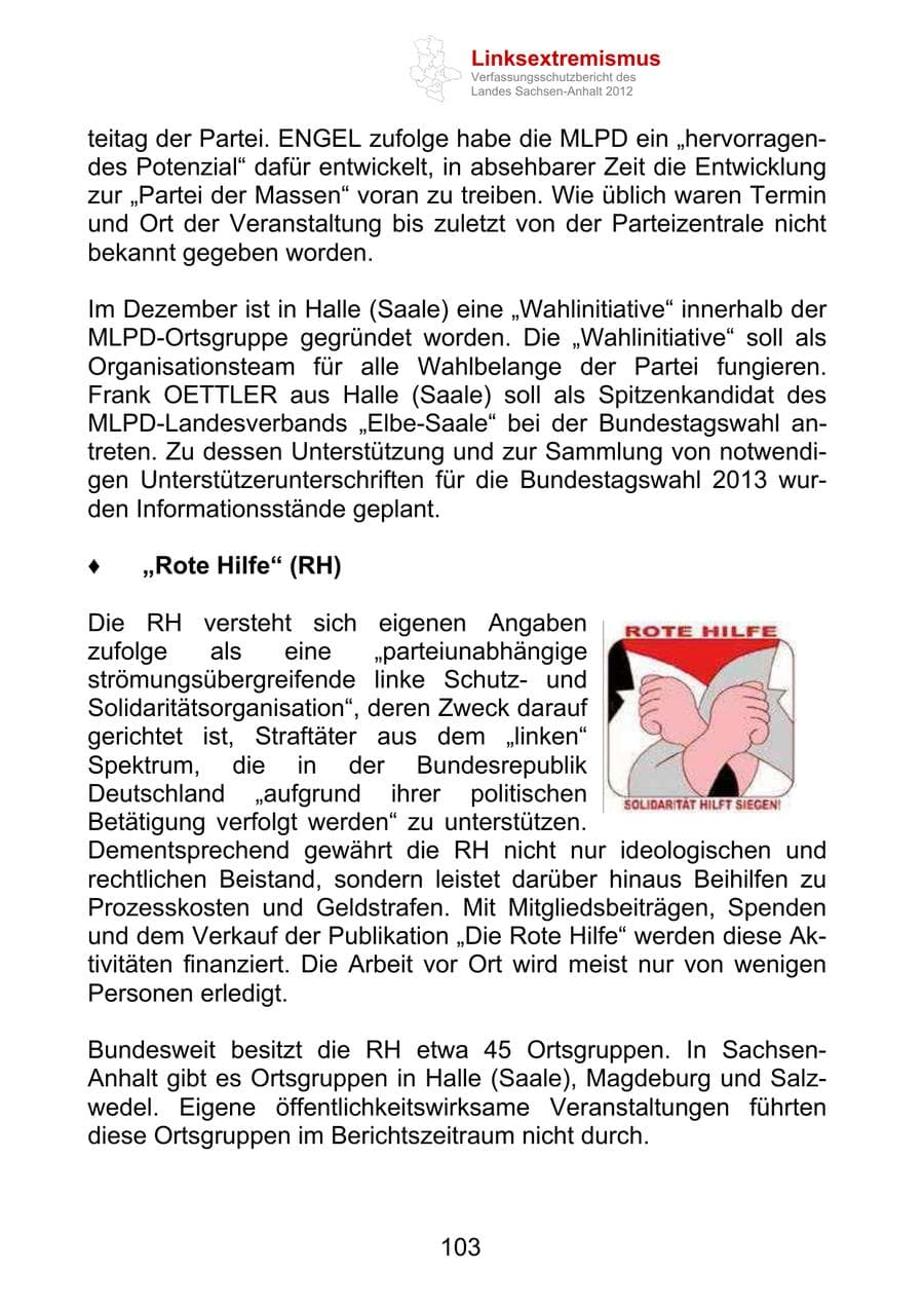 Seite 115 des Verfassungsschutzbericht 2012 Sachsen-Anhalt