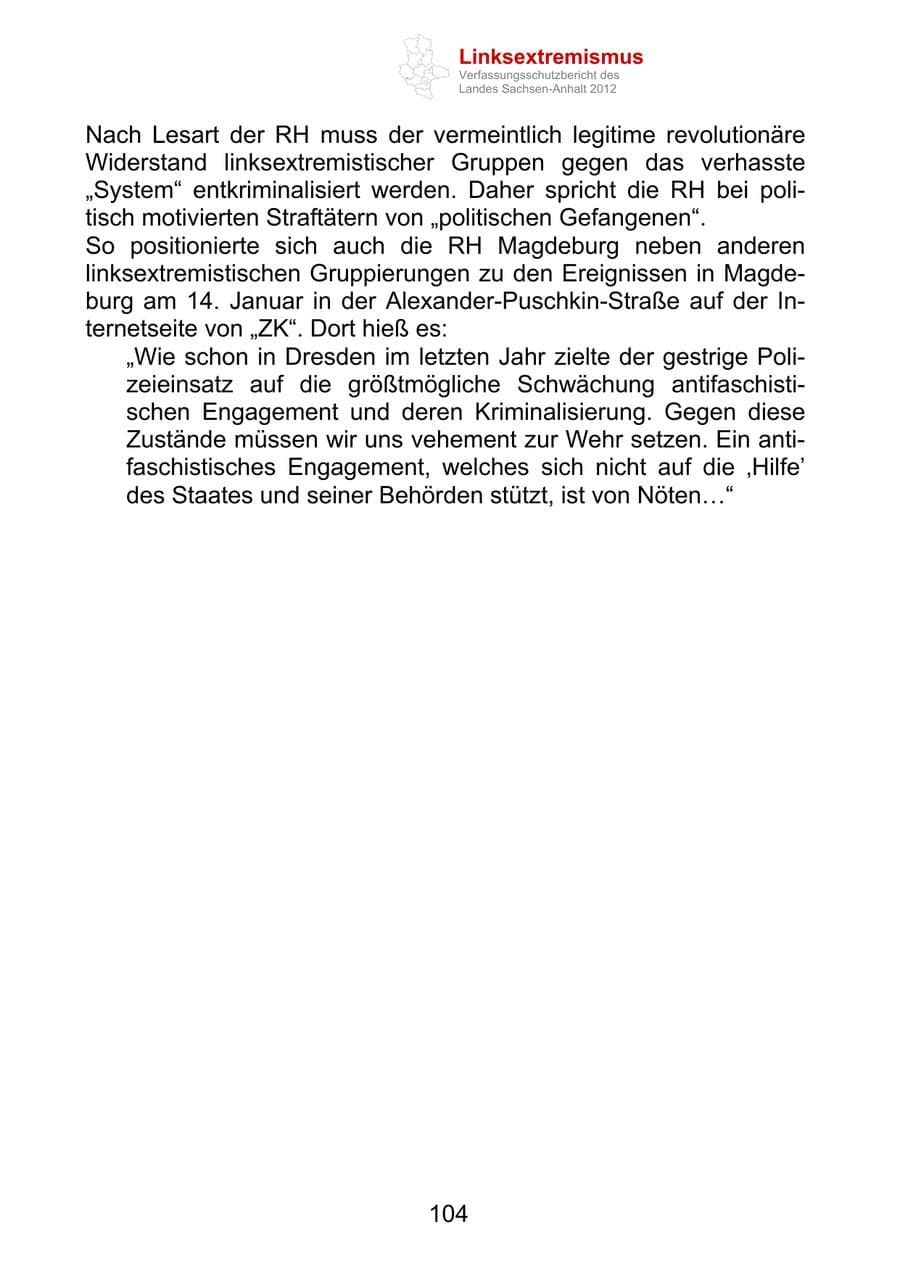 Seite 116 des Verfassungsschutzbericht 2012 Sachsen-Anhalt