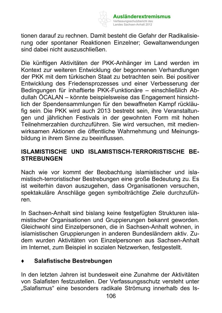 Seite 118 des Verfassungsschutzbericht 2012 Sachsen-Anhalt