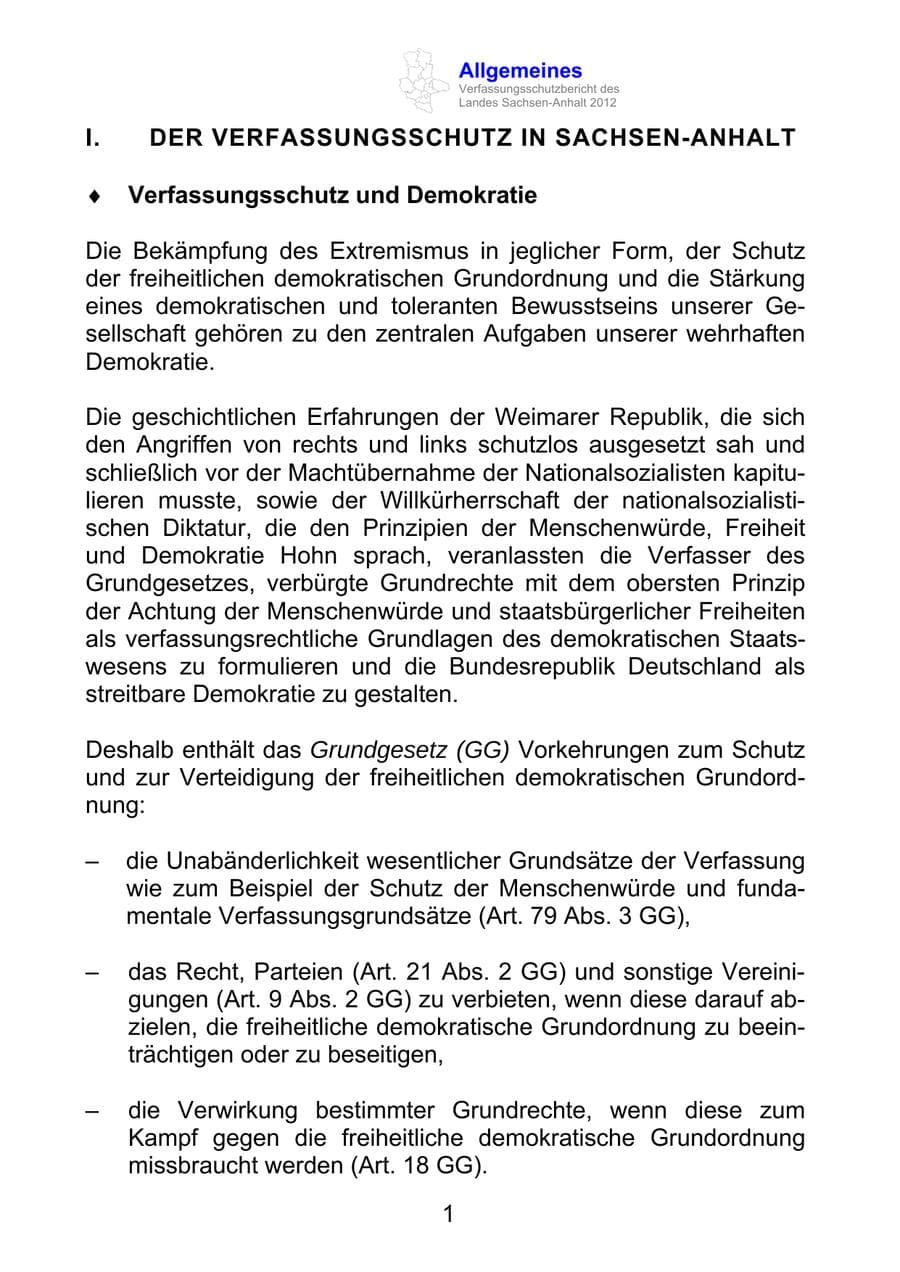 Seite 13 des Verfassungsschutzbericht 2012 Sachsen-Anhalt