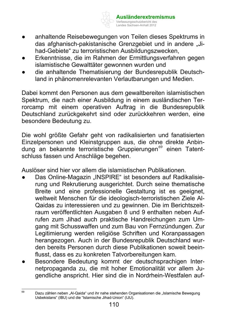 Seite 122 des Verfassungsschutzbericht 2012 Sachsen-Anhalt