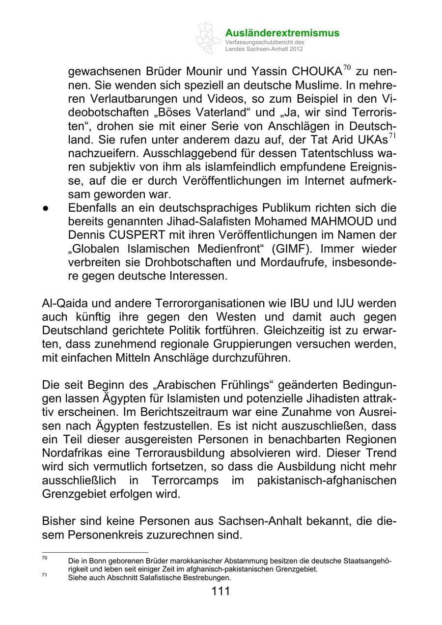 Seite 123 des Verfassungsschutzbericht 2012 Sachsen-Anhalt