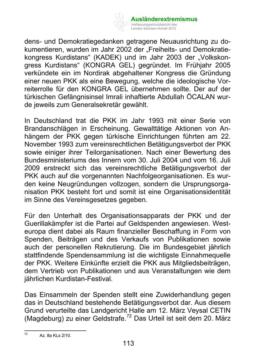 Seite 125 des Verfassungsschutzbericht 2012 Sachsen-Anhalt