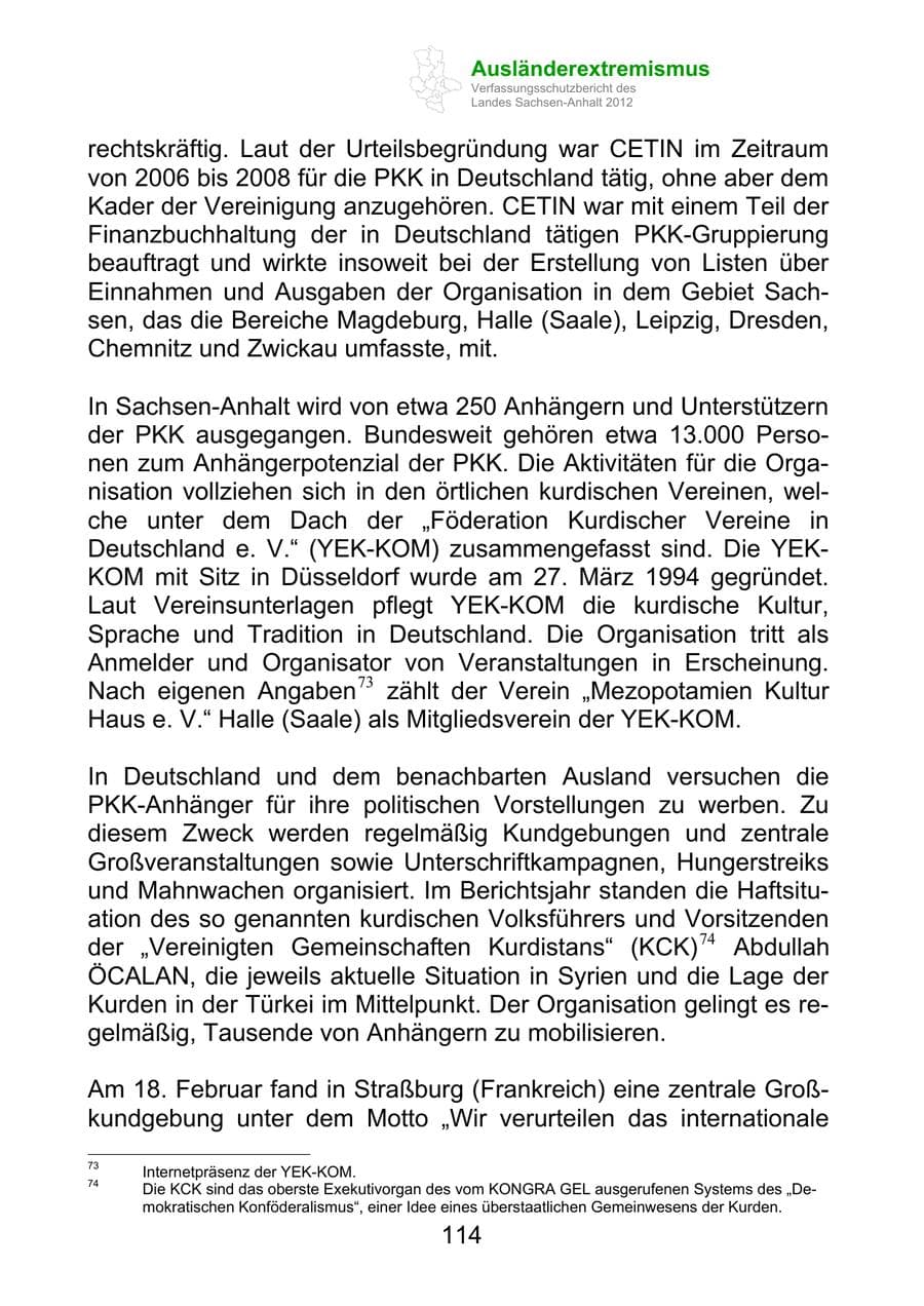 Seite 126 des Verfassungsschutzbericht 2012 Sachsen-Anhalt