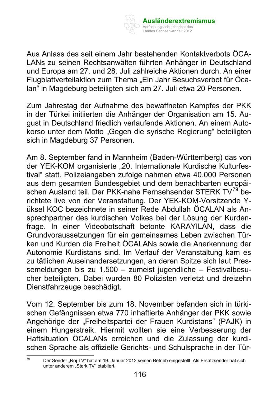 Seite 128 des Verfassungsschutzbericht 2012 Sachsen-Anhalt