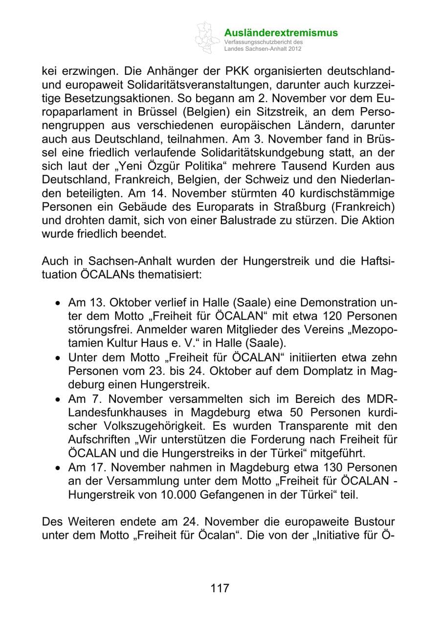 Seite 129 des Verfassungsschutzbericht 2012 Sachsen-Anhalt