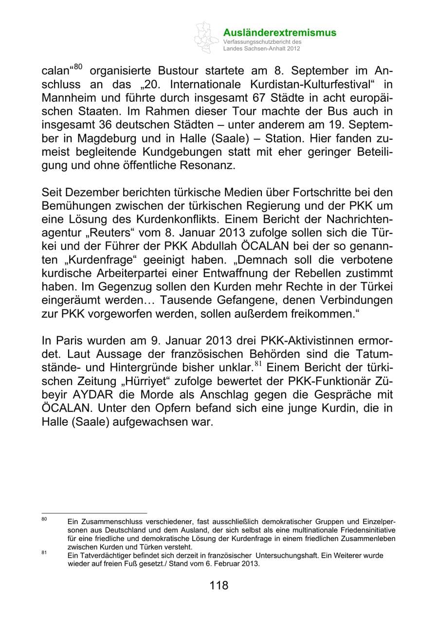 Seite 130 des Verfassungsschutzbericht 2012 Sachsen-Anhalt