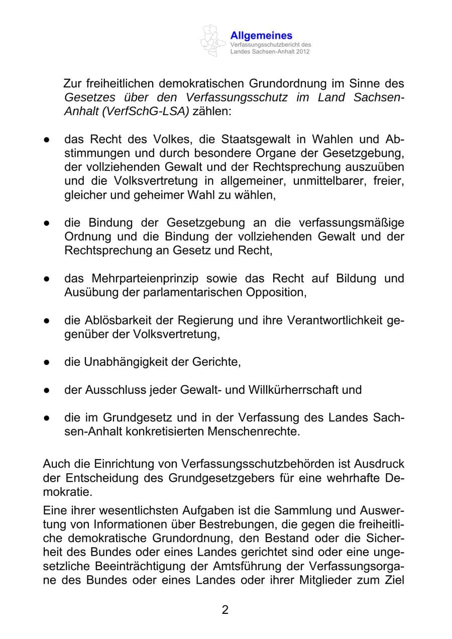 Seite 14 des Verfassungsschutzbericht 2012 Sachsen-Anhalt