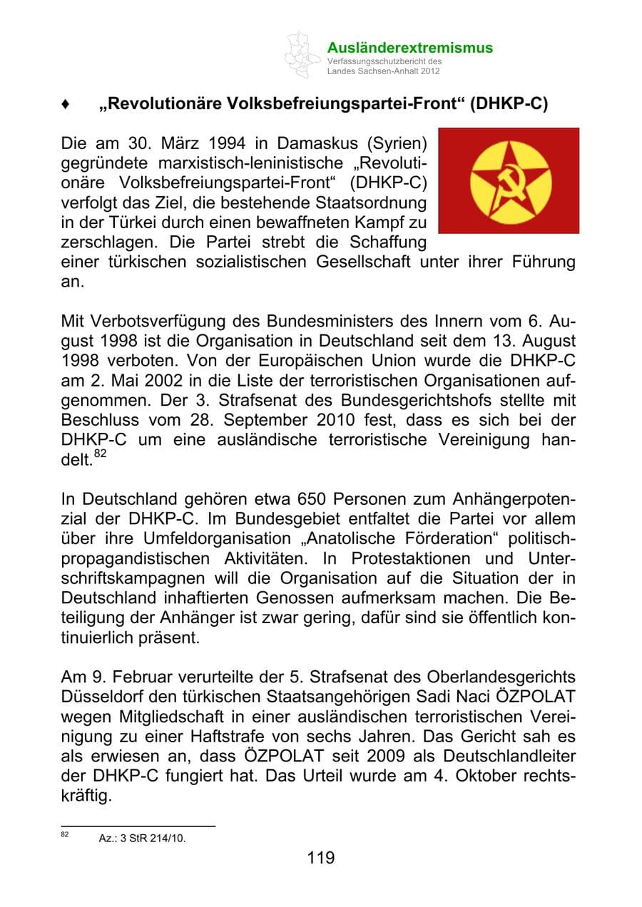 Seite 131 des Verfassungsschutzbericht 2012 Sachsen-Anhalt