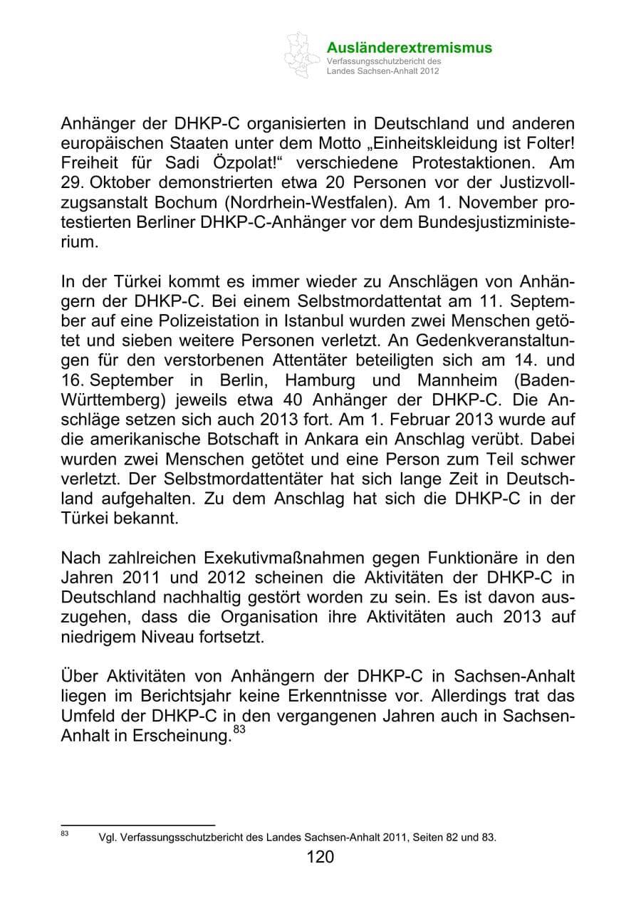Seite 132 des Verfassungsschutzbericht 2012 Sachsen-Anhalt
