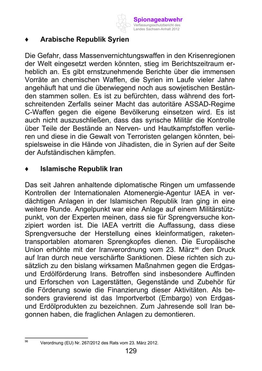 Seite 141 des Verfassungsschutzbericht 2012 Sachsen-Anhalt