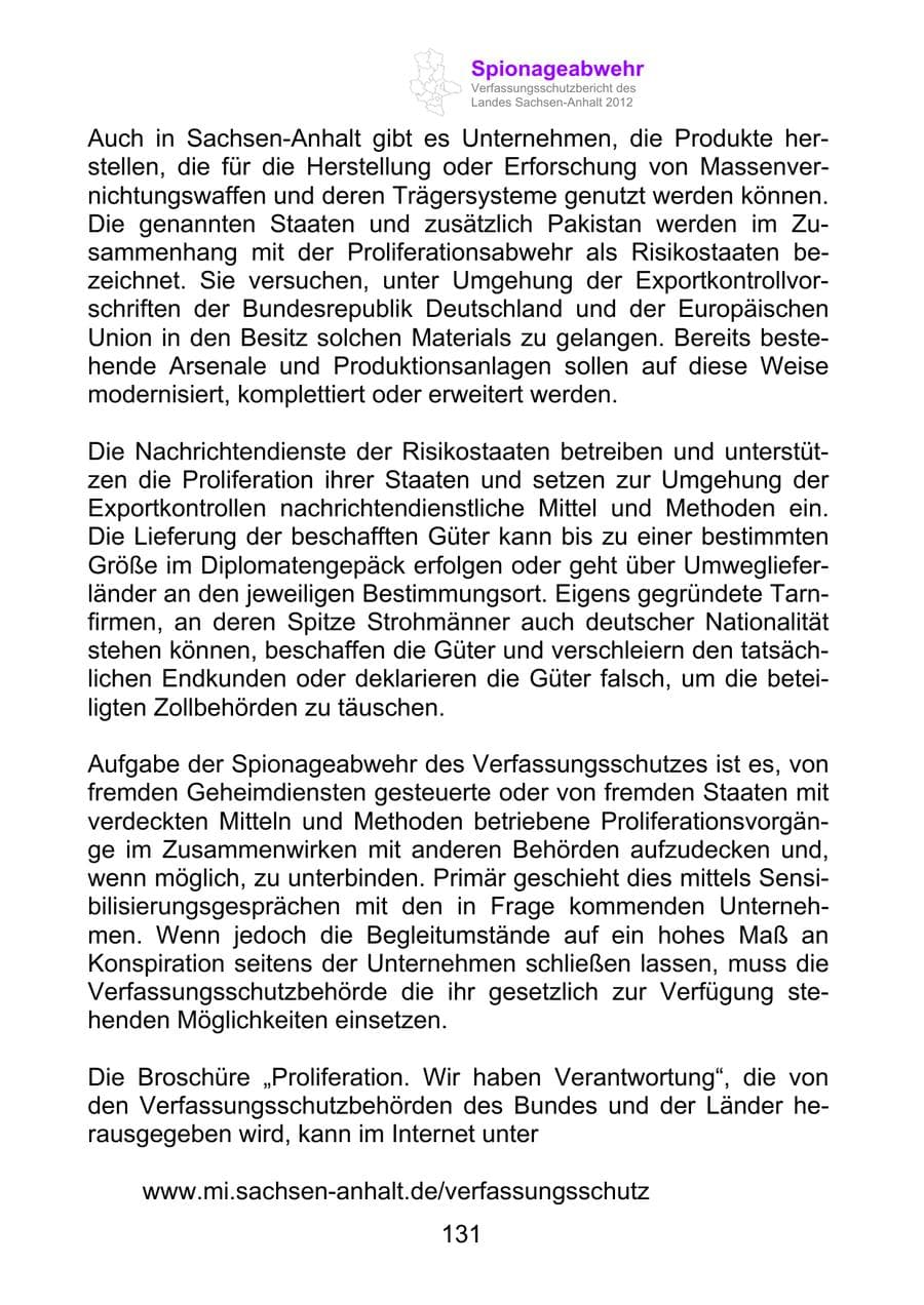 Seite 143 des Verfassungsschutzbericht 2012 Sachsen-Anhalt