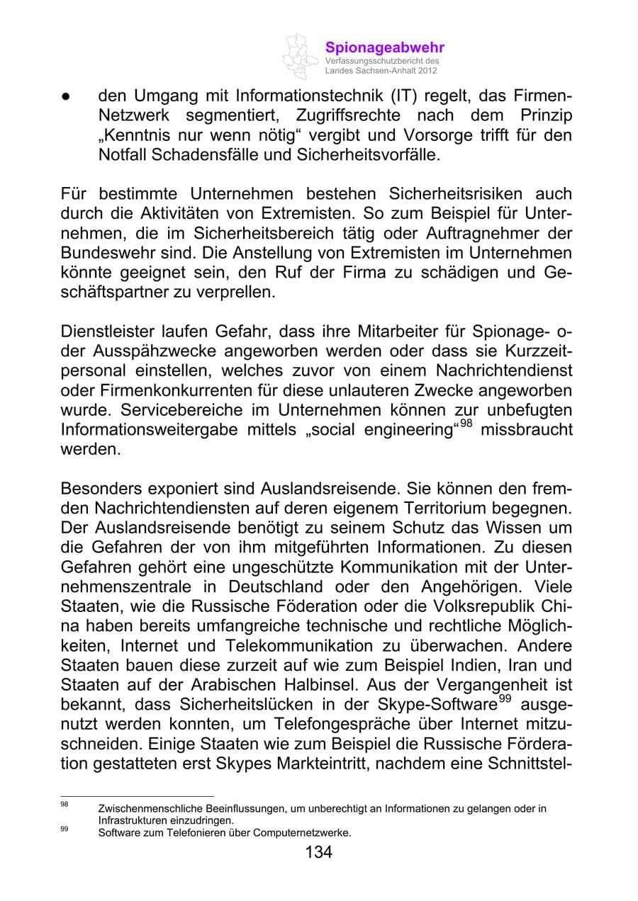 Seite 146 des Verfassungsschutzbericht 2012 Sachsen-Anhalt