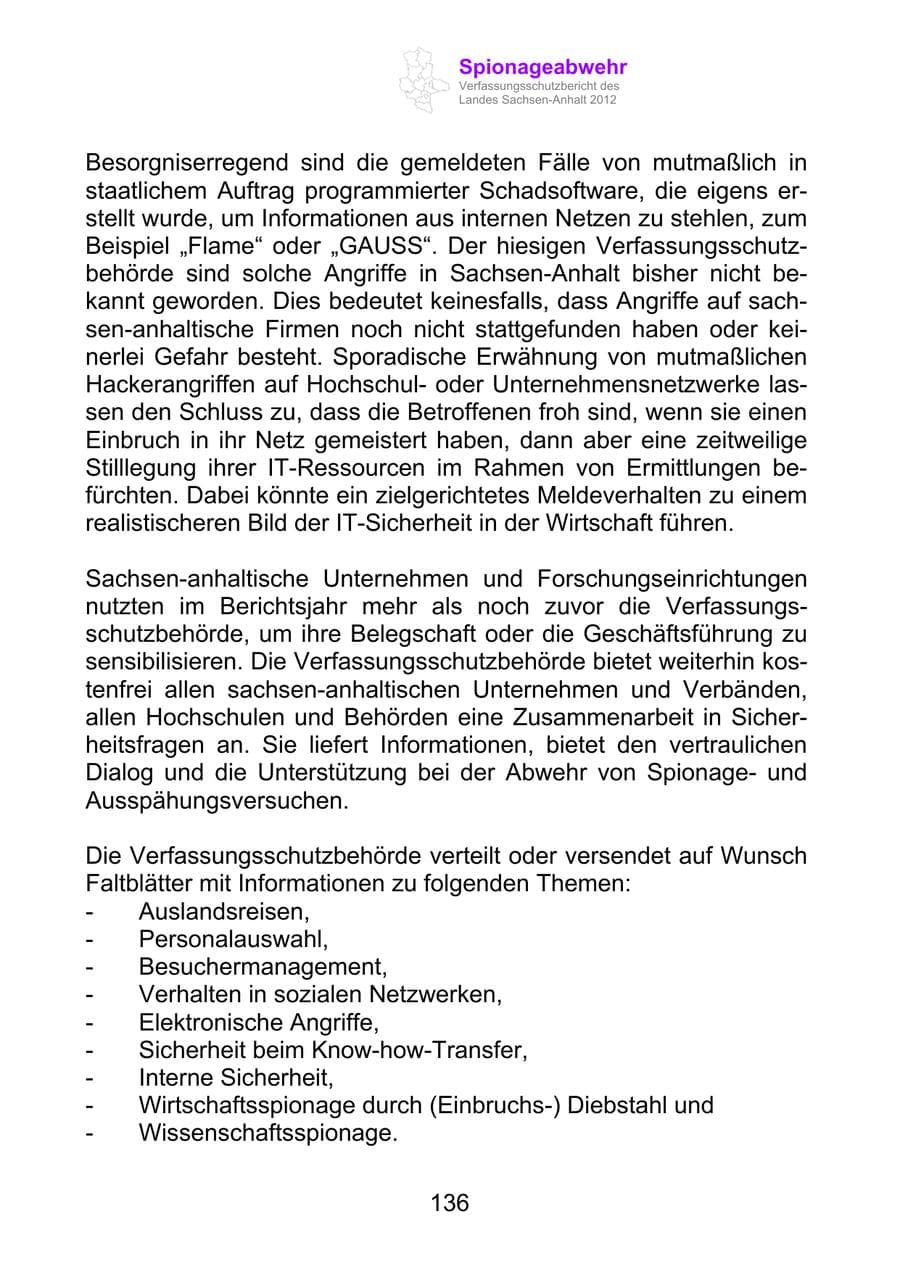 Seite 148 des Verfassungsschutzbericht 2012 Sachsen-Anhalt
