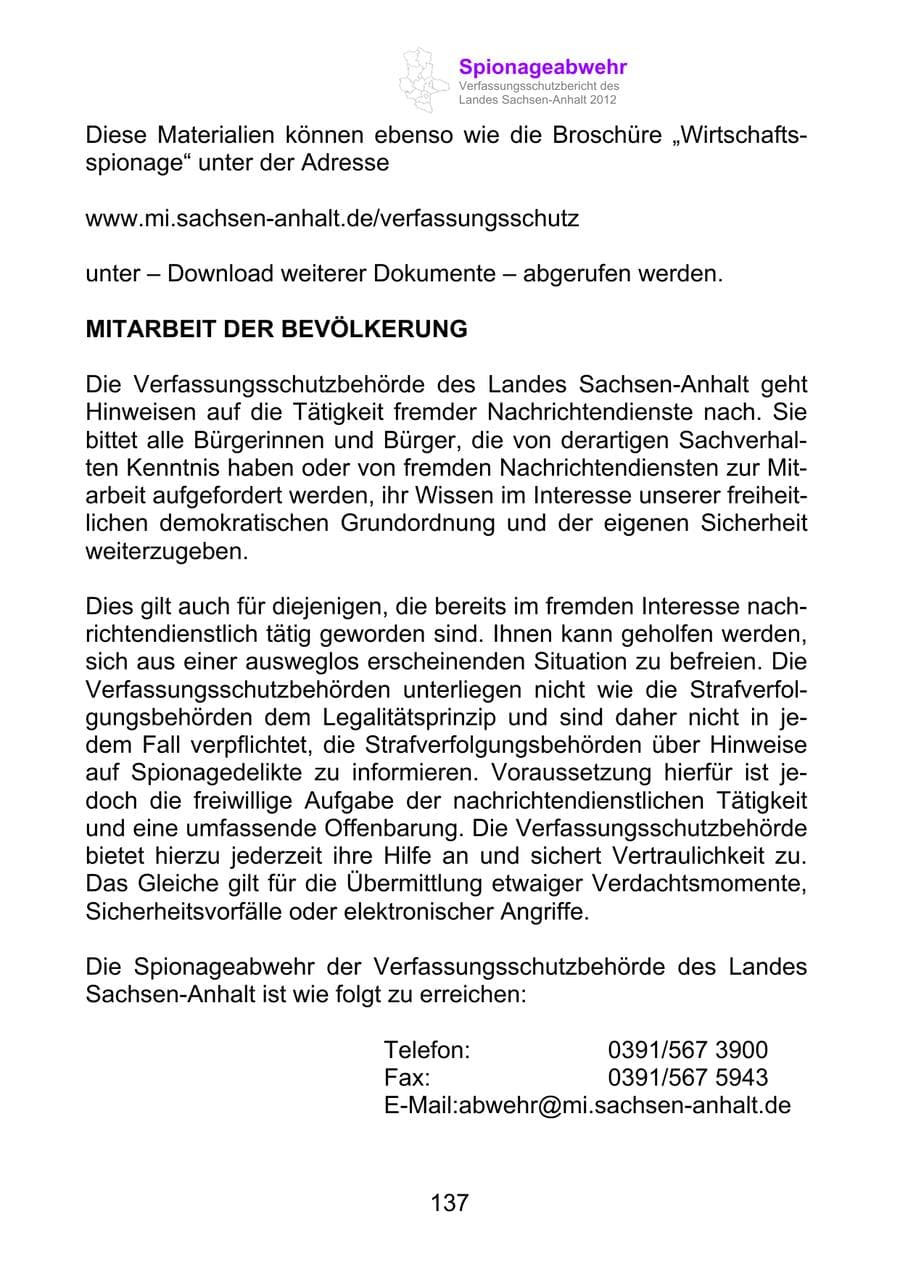 Seite 149 des Verfassungsschutzbericht 2012 Sachsen-Anhalt