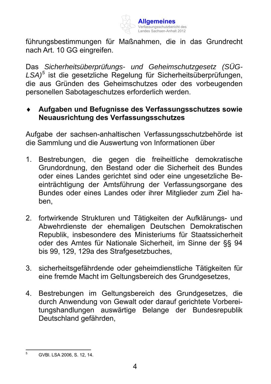 Seite 16 des Verfassungsschutzbericht 2012 Sachsen-Anhalt
