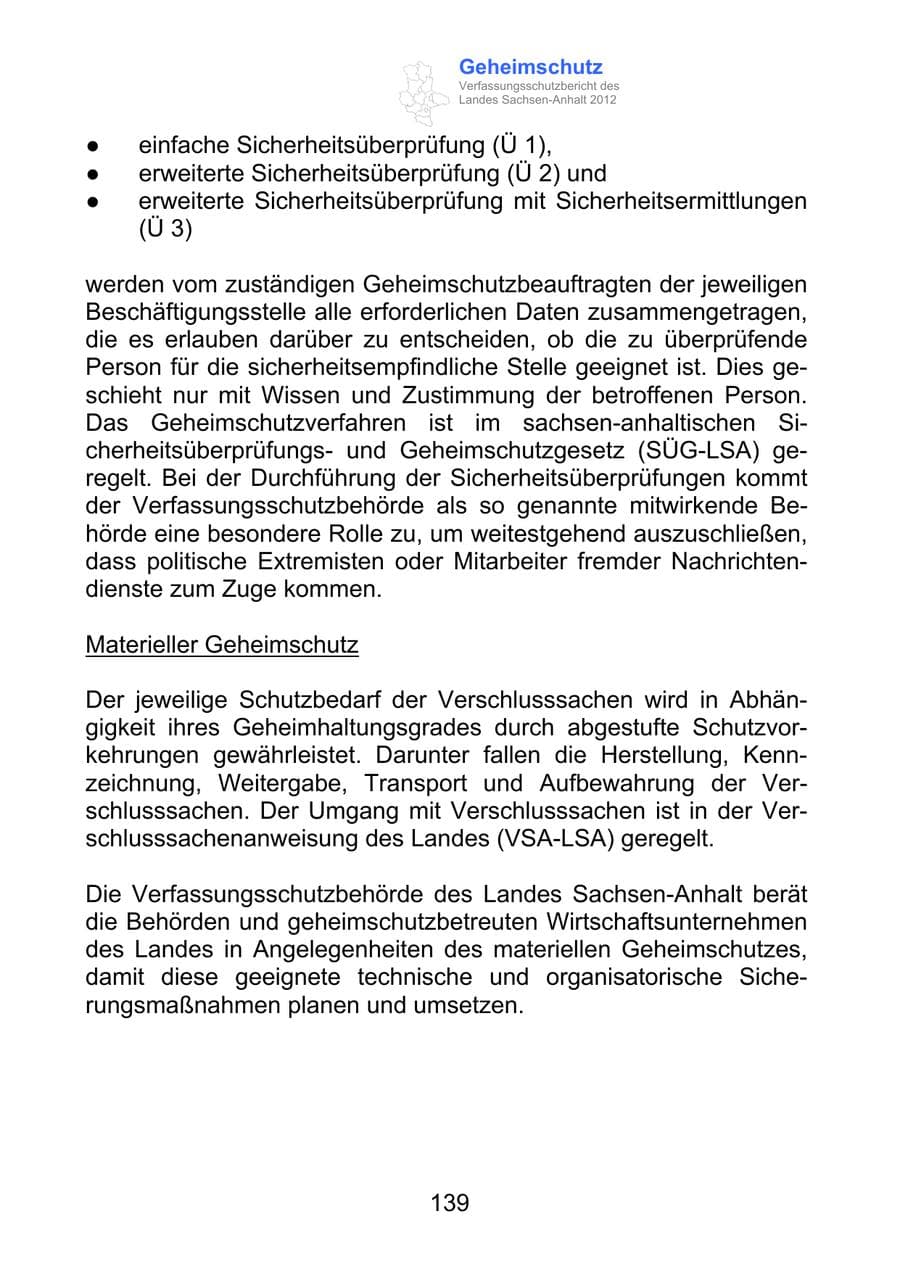 Seite 151 des Verfassungsschutzbericht 2012 Sachsen-Anhalt