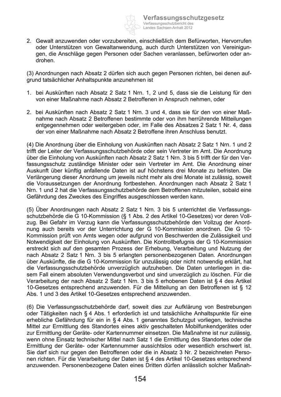 Seite 166 des Verfassungsschutzbericht 2012 Sachsen-Anhalt