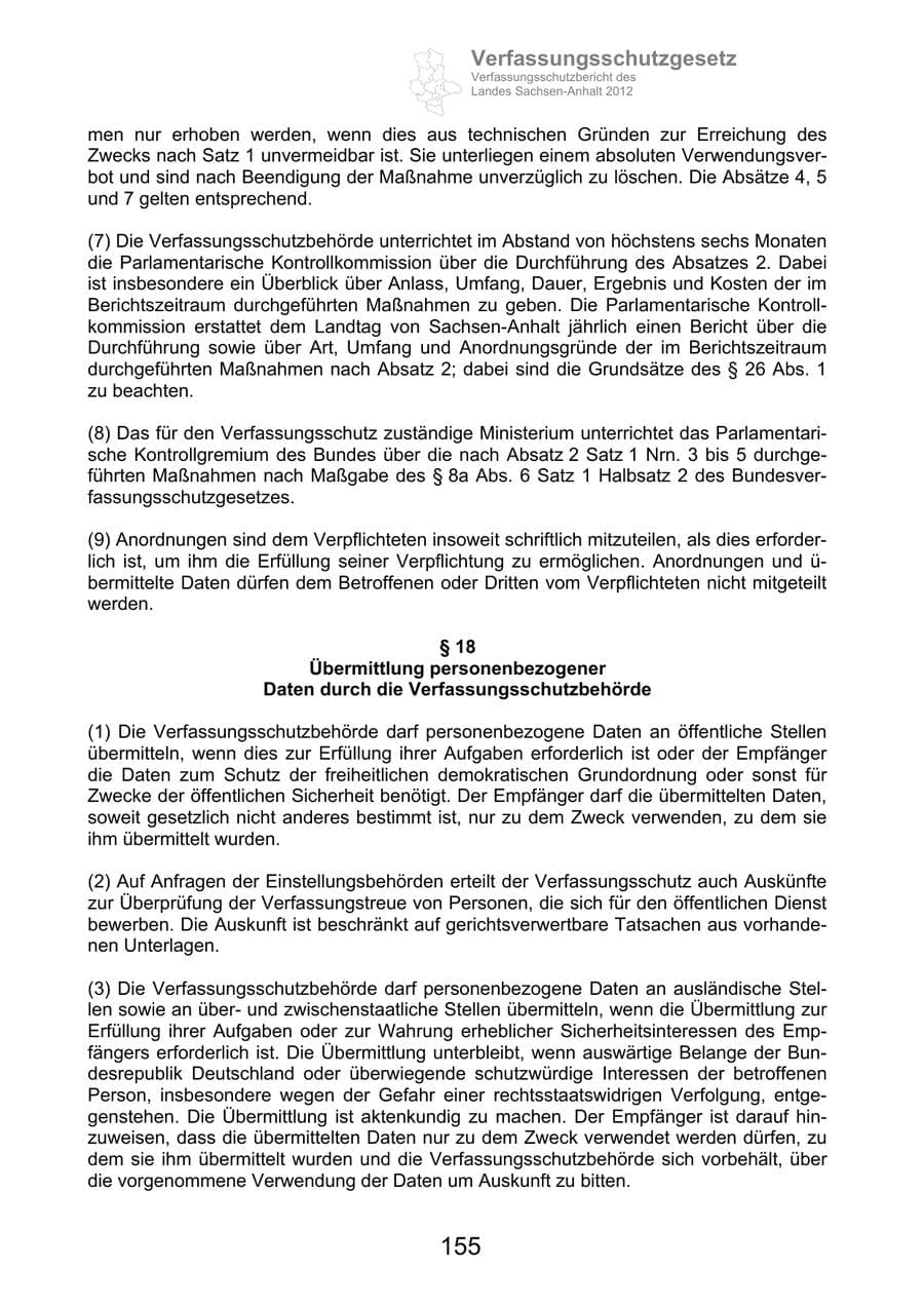 Seite 167 des Verfassungsschutzbericht 2012 Sachsen-Anhalt