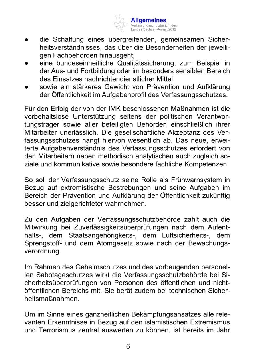 Seite 18 des Verfassungsschutzbericht 2012 Sachsen-Anhalt