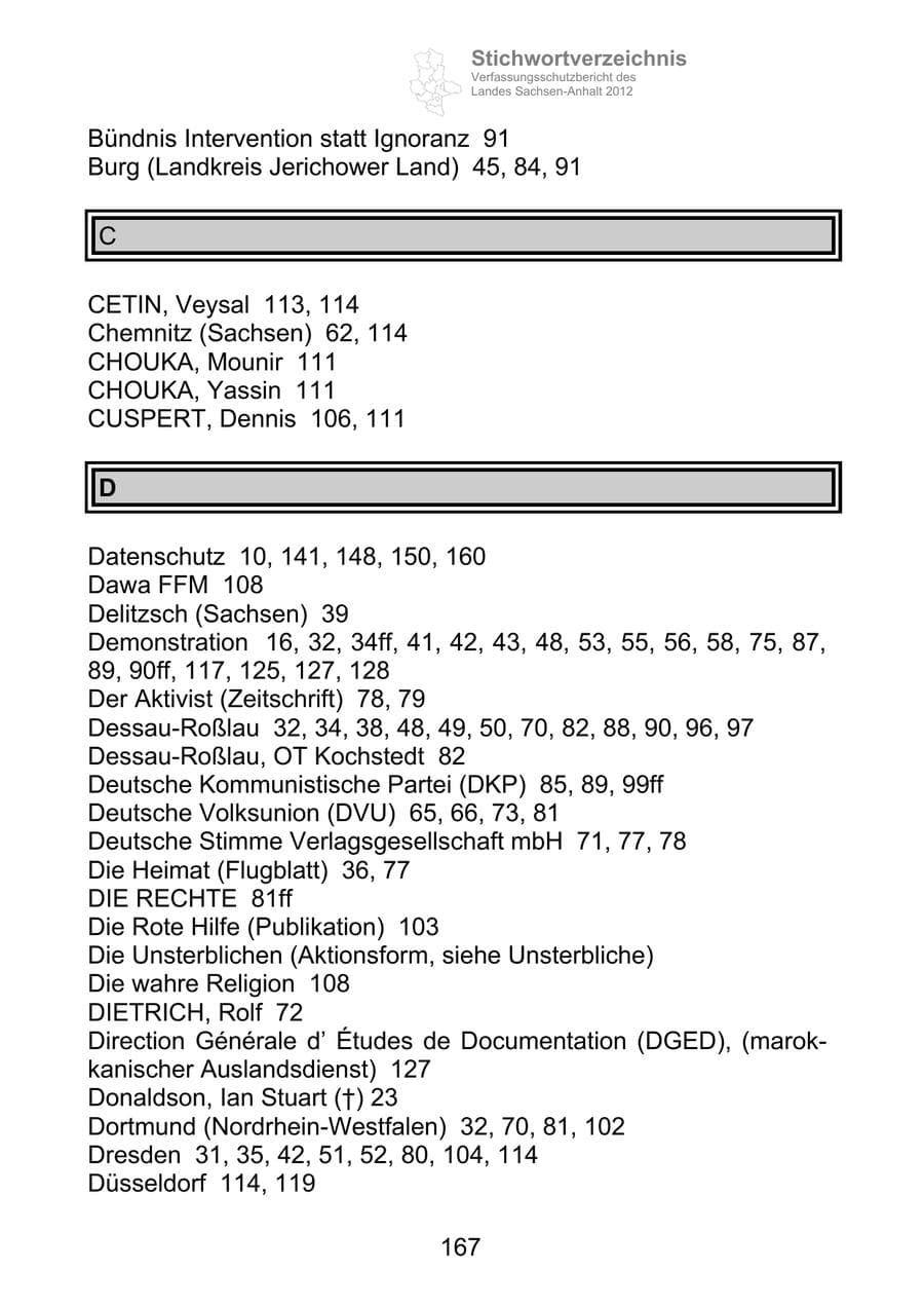 Seite 179 des Verfassungsschutzbericht 2012 Sachsen-Anhalt