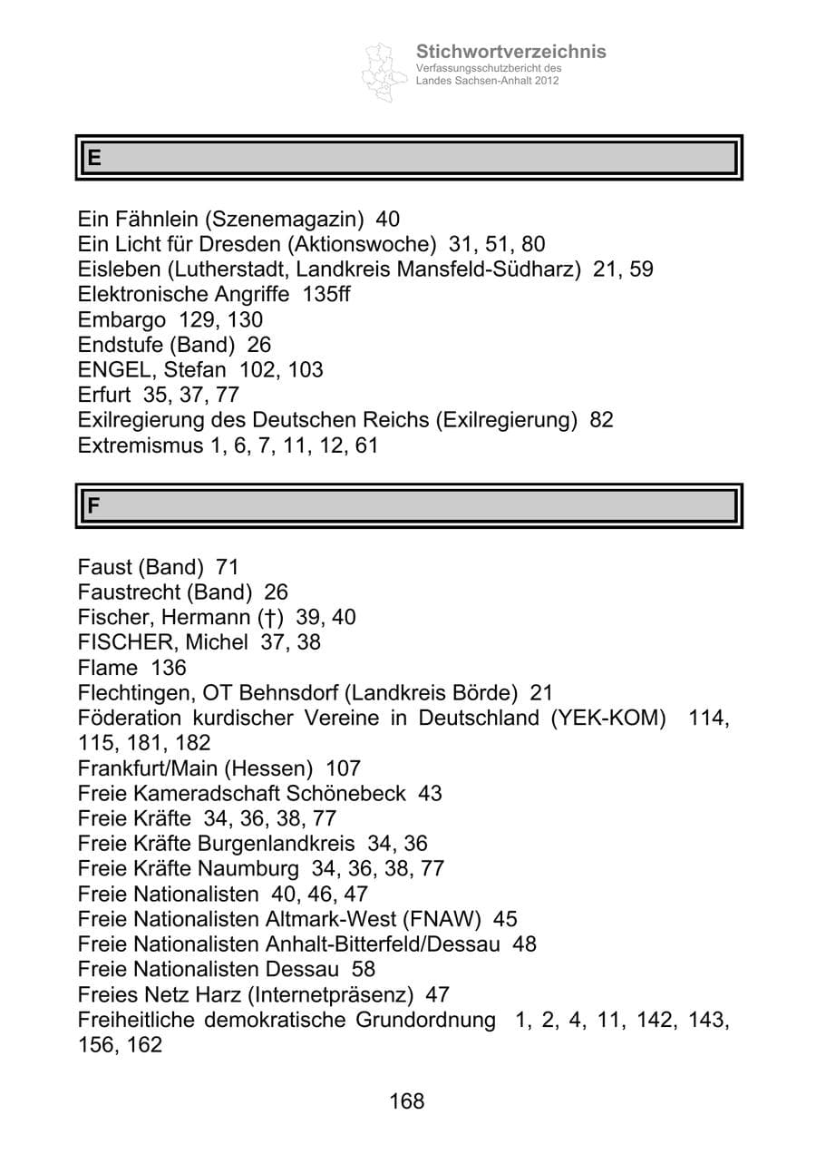 Seite 180 des Verfassungsschutzbericht 2012 Sachsen-Anhalt