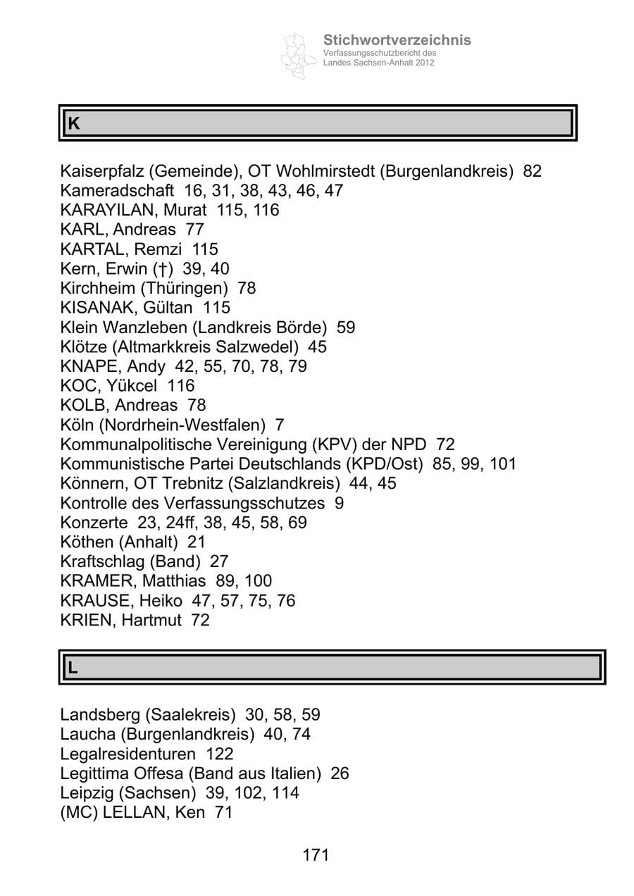 Seite 183 des Verfassungsschutzbericht 2012 Sachsen-Anhalt