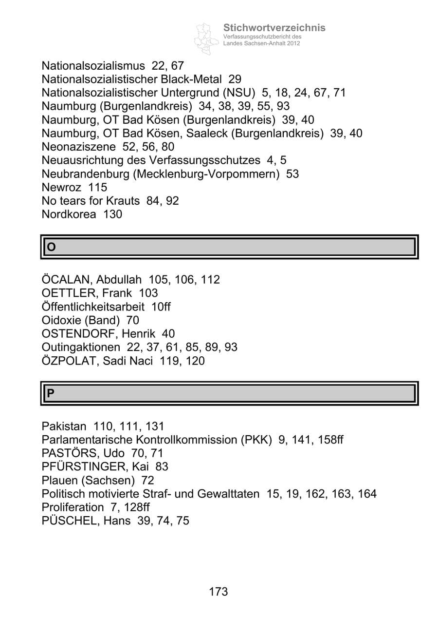 Seite 185 des Verfassungsschutzbericht 2012 Sachsen-Anhalt